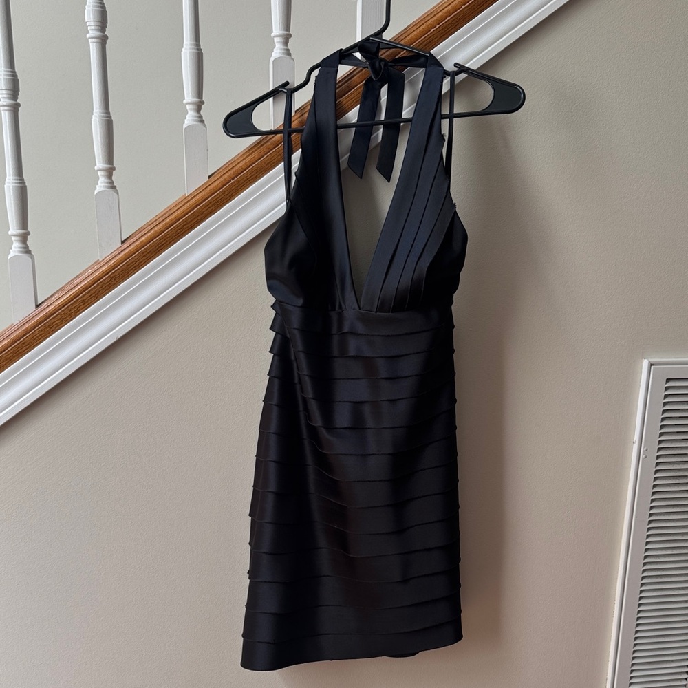 BCBGMaxAzria Black Backless Halter Dress